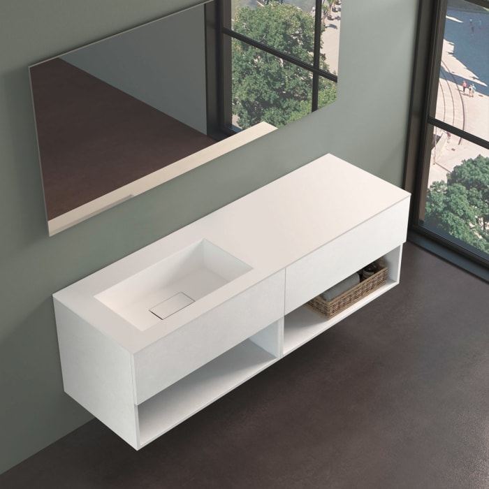 progettobagno Evo 54 Lago Uno Waschtisch mit Unterschrank 160 cm, Ausführung links ohne Hahnloch