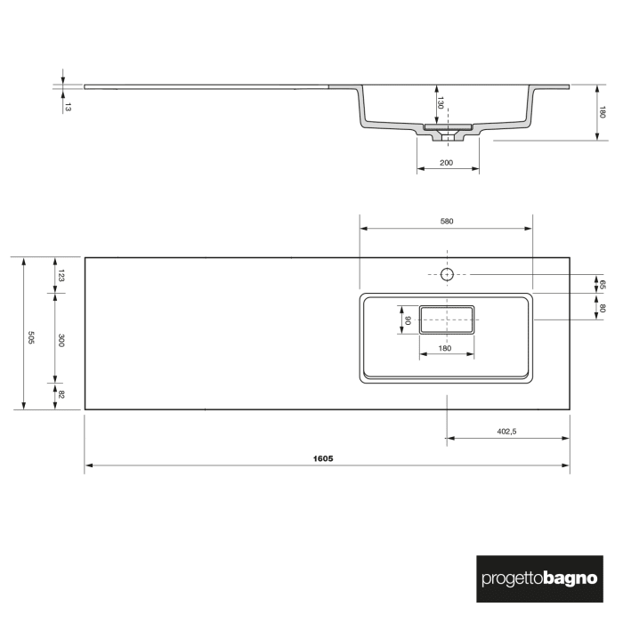 progettobagno Evo 54 Lago Uno Waschtisch mit Unterschrank 160 cm, Ausführung rechts