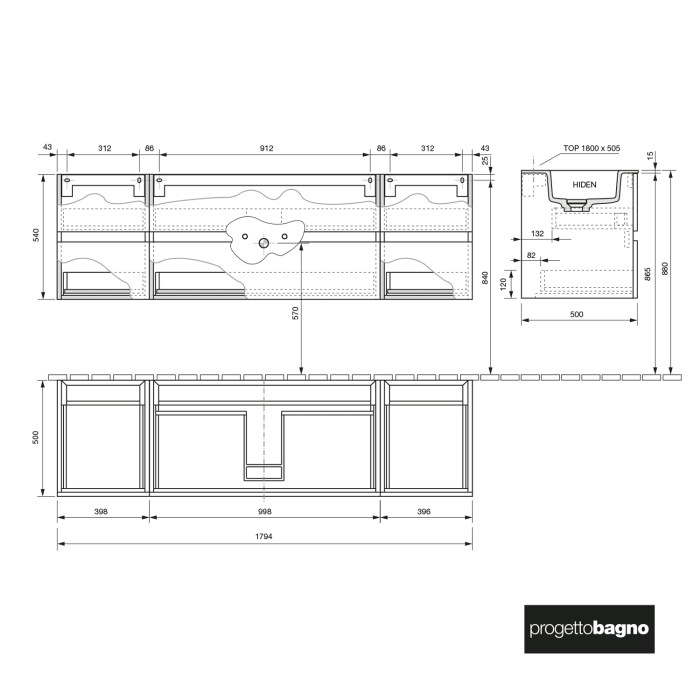progettobagno Evo 54 Lago Waschtisch mit Unterschrank 180 cm