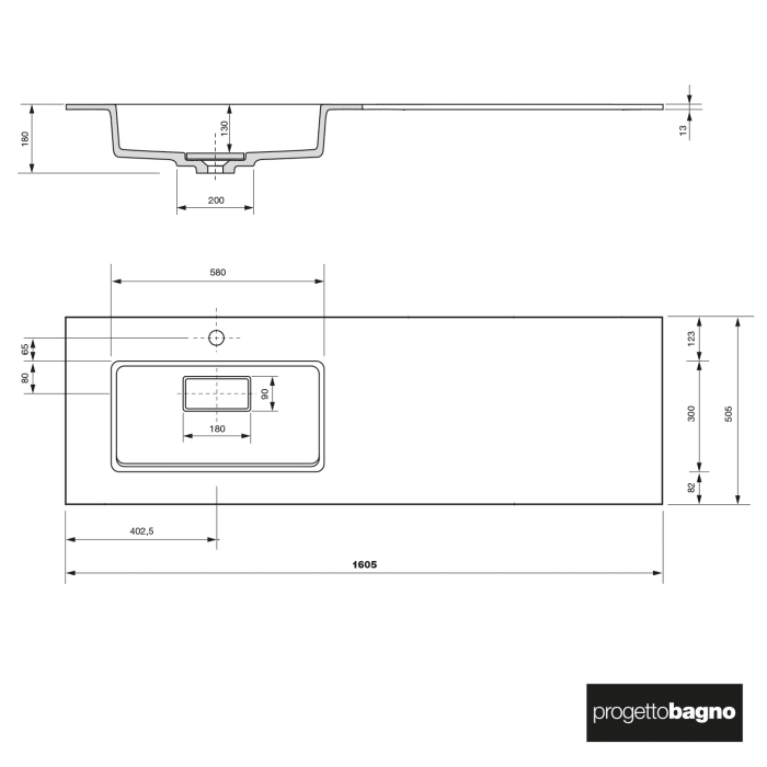 progettobagno Evo 54 Lago Waschtisch mit Unterschrank 160 cm, Ausführung links