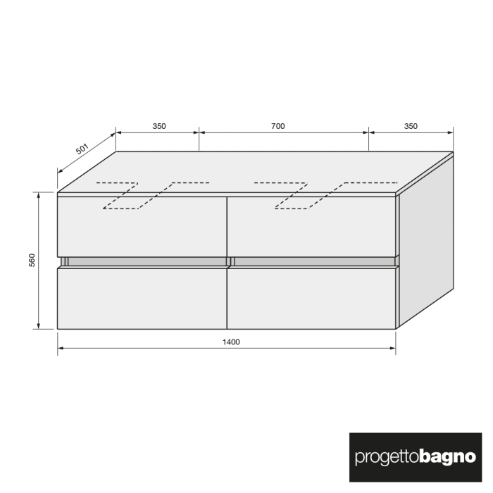progettobagno Evo 54 Modular Doppel-Waschtischkonsole 140 cm