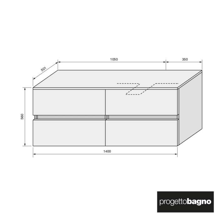 progettobagno Evo 54 Modular Waschtischkonsole 140 cm, Ausführung rechts