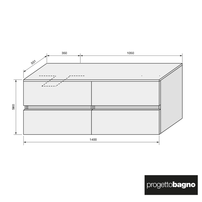 progettobagno Evo 54 Modular Waschtischkonsole 140 cm, Ausführung  links