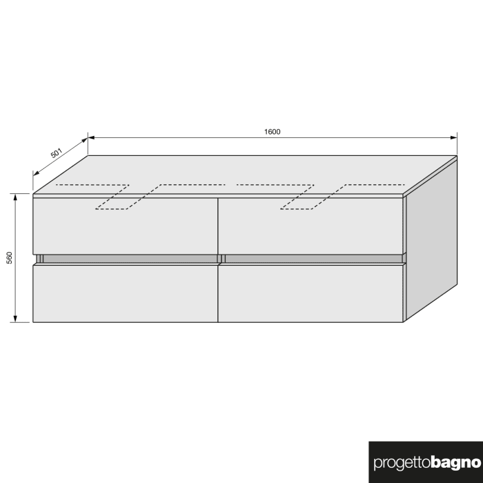 progettobagno Evo 54 Modular Doppel-  Waschtischkonsole 160 cm