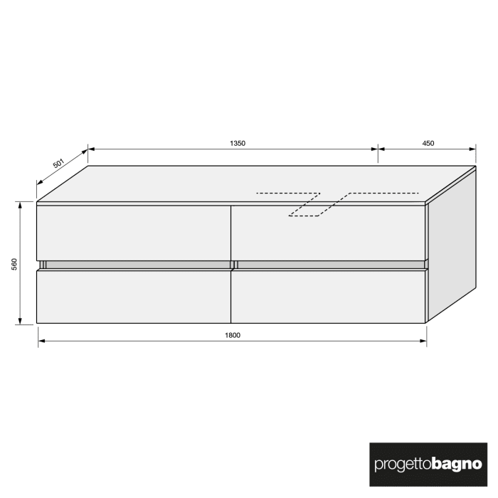 progettobagno Evo 54 Modular Waschtischkonsole 180 cm, Ausführung  rechts