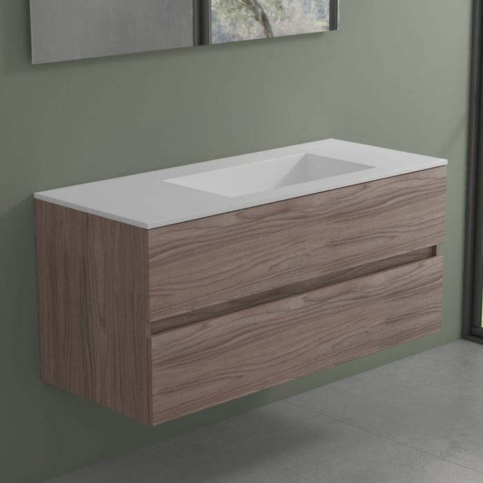 progettobagno Evo 54 Walnuss Vision Waschtisch Lago mit Unterschrank  120 cm, Ausführung rechts ohne Hahnloch