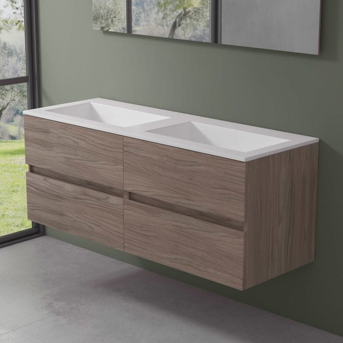 progettobagno Evo 54 Walnuss Vision Waschtisch Lago mit Unterschrank 140 cm ohne Hahnloch