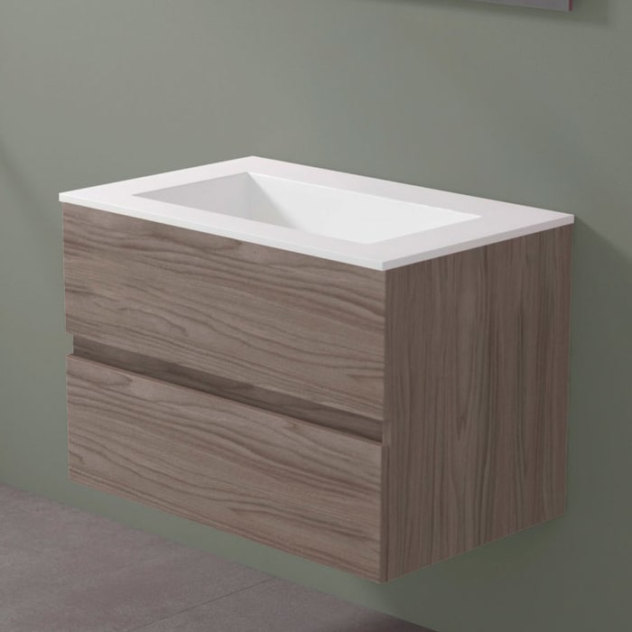 progettobagno Evo 54 Walnuss Vision Waschtisch Lago mit Unterschrank 80 cm ohne Hahnloch