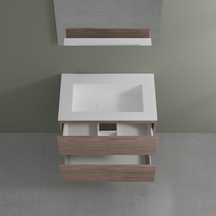 progettobagno Evo 54 Walnuss Vision Waschtisch Lago mit Unterschrank 80 cm ohne Hahnloch