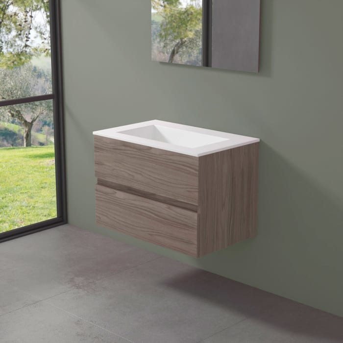 progettobagno Evo 54 Walnuss Vision Waschtisch Lago mit Unterschrank 80 cm ohne Hahnloch