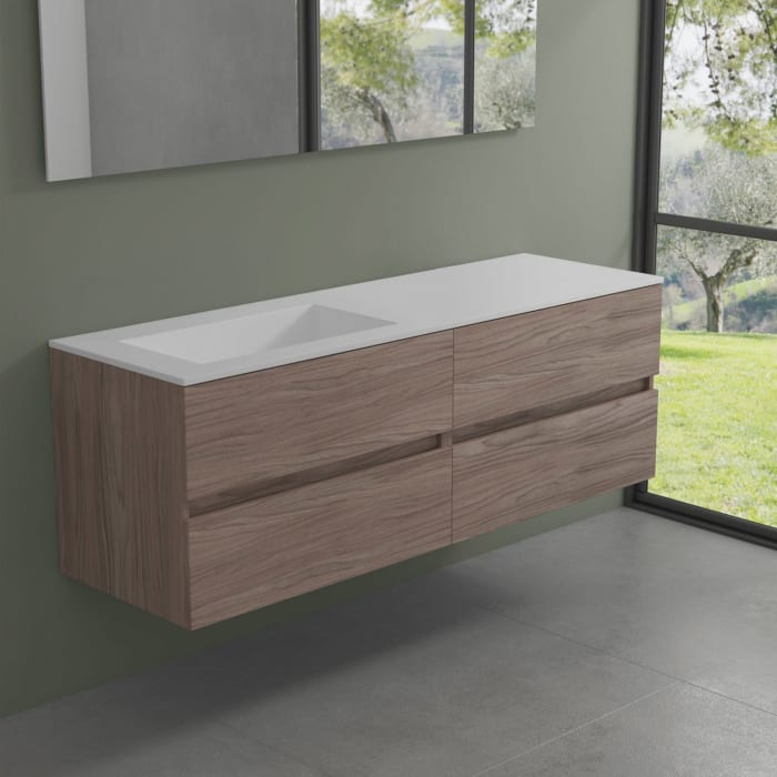 progettobagno Evo 54 Walnuss Vision Waschtisch Lago mit Unterschrank  160 cm , Ausführung links ohne Hahnloch