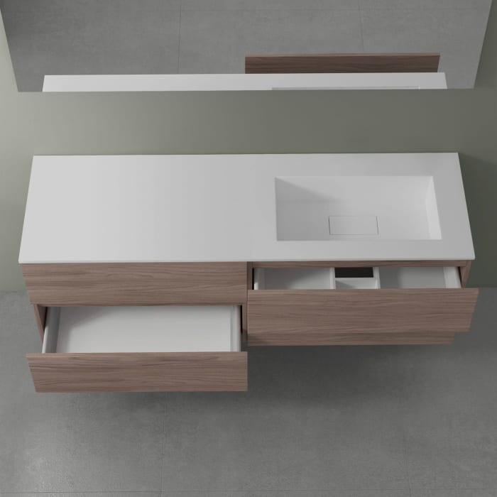 progettobagno Evo 54 Walnuss Vision Waschtisch Lago mit Unterschrank  160 cm , Ausführung rechts ohne Hahnloch