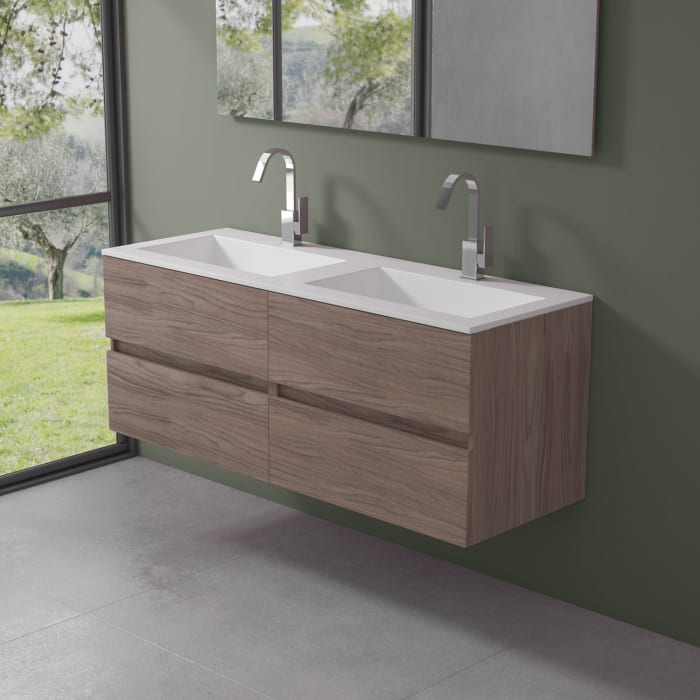 progettobagno Evo 54 Walnuss Vision Waschtisch Lago mit Unterschrank 140 cm