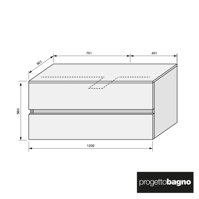 progettobagno Evo 54 Walnuss Vision Waschtischkonsole 120 cm, Ausführung rechts