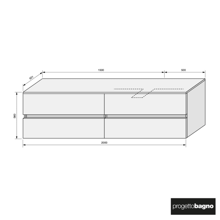 progettobagno Evo 54 Walnuss Vision Waschtischkonsole 200 cm, Ausführung  rechts