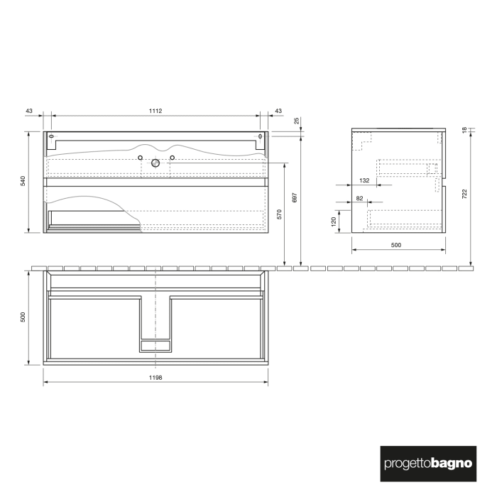 progettobagno Evo 54 Walnuss Vision Waschtischkonsole 120 cm