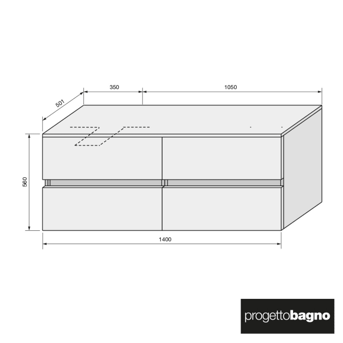 progettobagno Evo 54 Walnuss Vision Waschtischkonsole 140 cm, Ausführung  links