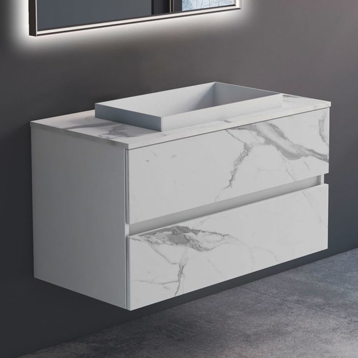 progettobagno Evo Marmi Unterschrank 100 cm mit Waschtischplatte,ohne Hahnlochbohrung und ELY 60 Einbauwaschtisch
