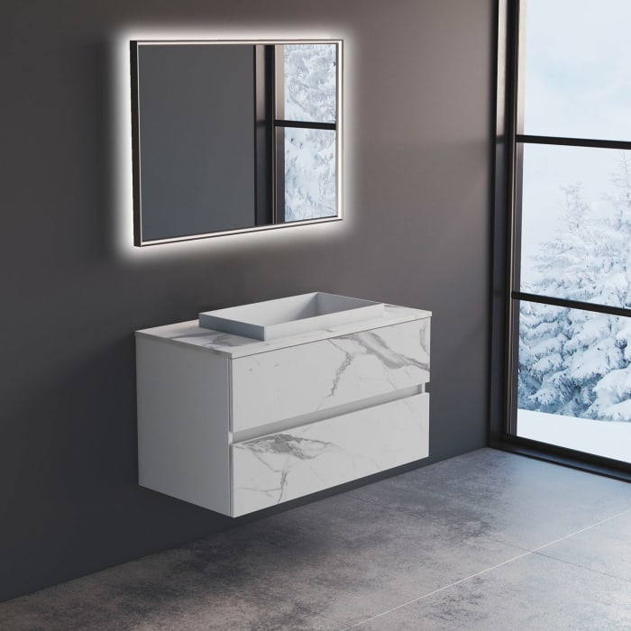 progettobagno Evo Marmi Unterschrank 100 cm mit Waschtischplatte,ohne Hahnlochbohrung und ELY 60 Einbauwaschtisch