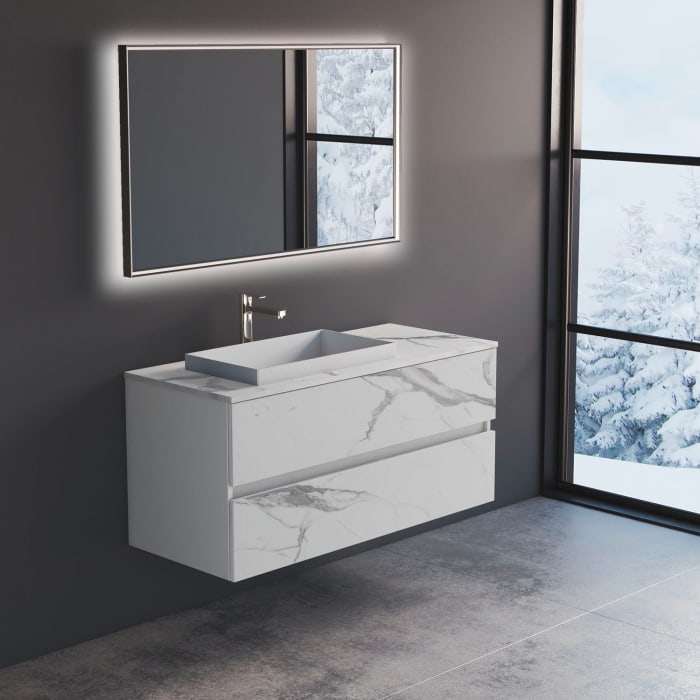 progettobagno Evo Marmi Unterschrank 120 cm mit Waschtischplatte, Hahnlochbohrung und ELY 60 Einbauwaschtisch , Ausführung links