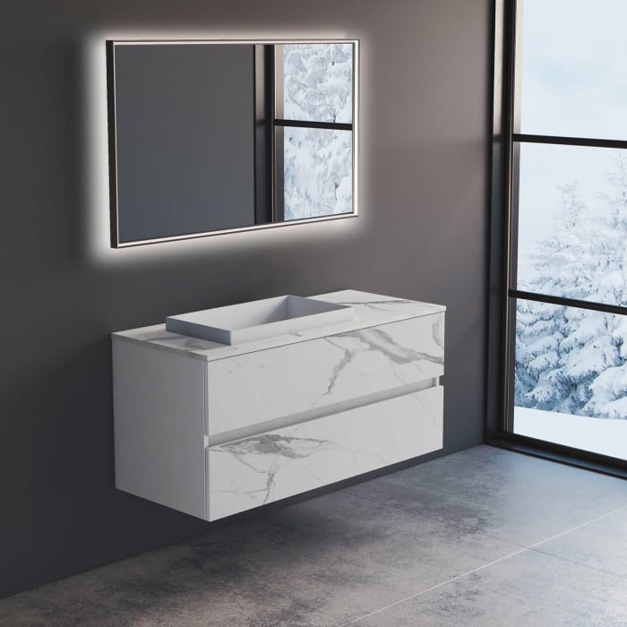 progettobagno Evo Marmi Unterschrank 120 cm mit Waschtischplatte, ohne Hahnlochbohrung und ELY 60 Einbauwaschtisch , Ausführung links