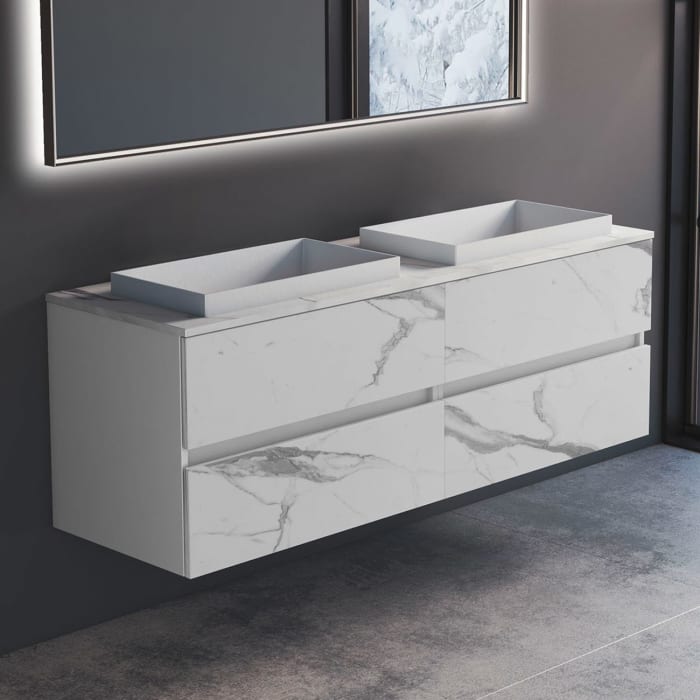 progettobagno Evo Marmi Unterschrank 160 cm Waschtischplatte, ohne Hahnlochbohrung und ELY 60 Einbauwaschtisch
