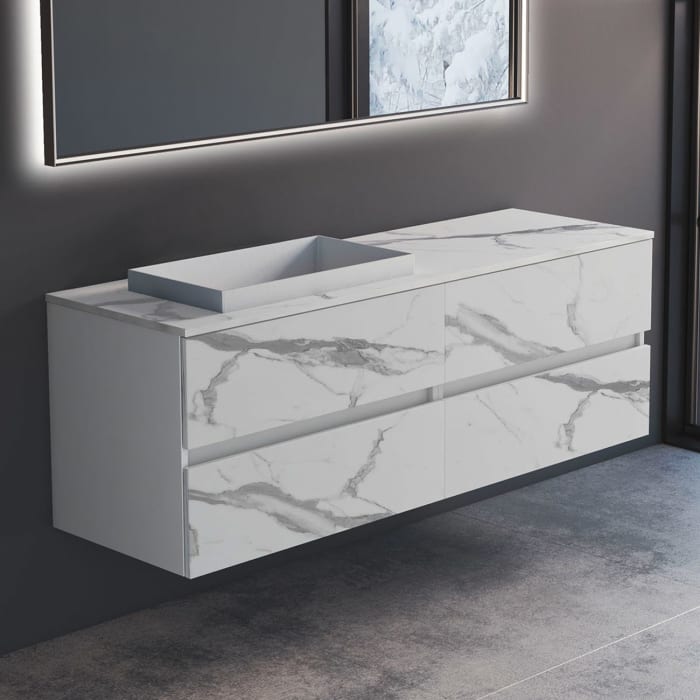 progettobagno Evo Marmi Unterschrank 160 cm mit Waschtischplatte, ohne Hahnlochbohrung und ELY 60 Einbauwaschtisch , Ausführung links