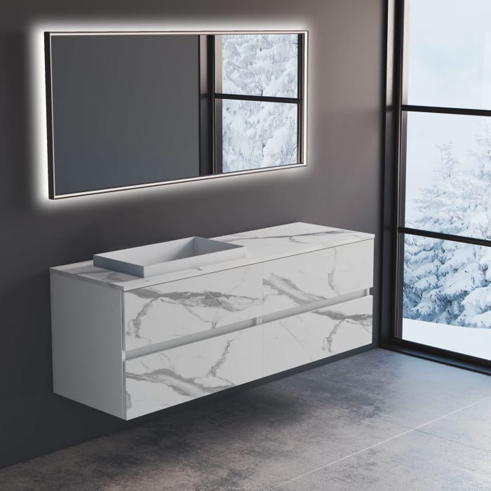 progettobagno Evo Marmi Unterschrank 160 cm mit Waschtischplatte, ohne Hahnlochbohrung und ELY 60 Einbauwaschtisch , Ausführung links