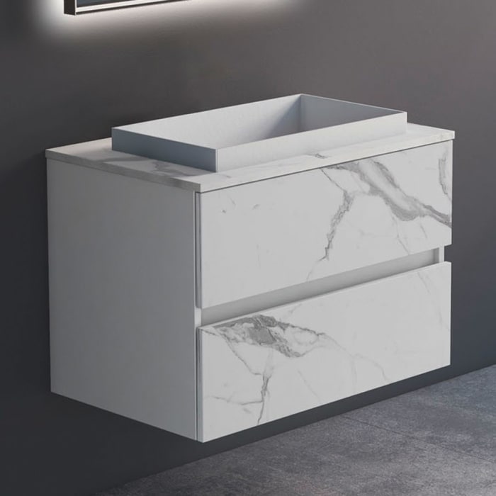 progettobagno Evo Marmi Unterschrank 80 cm mit Waschtischplatte, ohne Hahnlochbohrung und ELY 60 Einbauwaschtisch