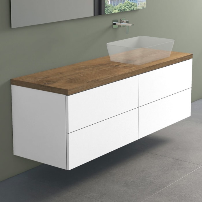 progettobagno Elba Terra Waschtischkonsole 160 cm , Ausführung rechts mit Platte in Holzdekor