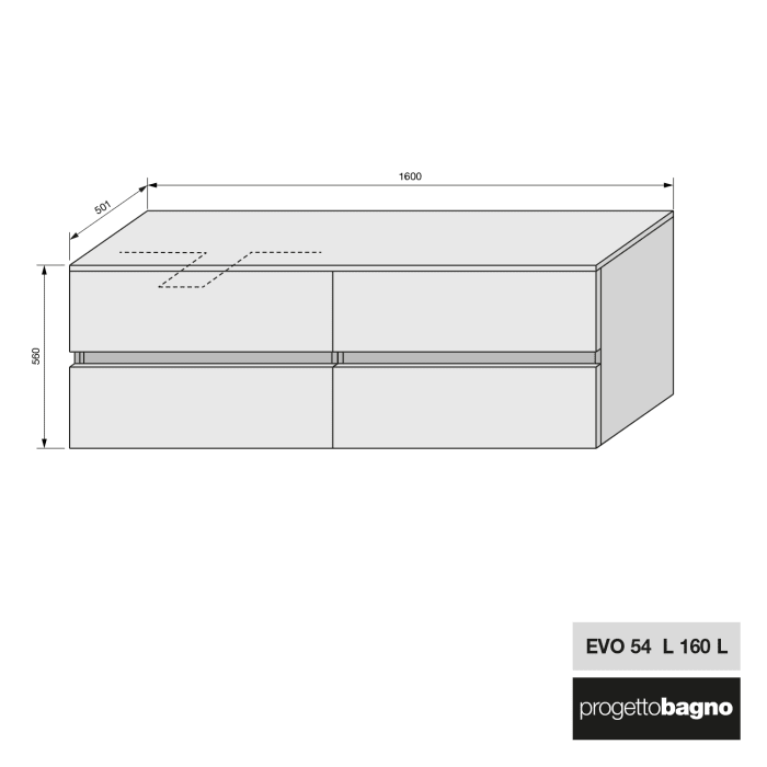 progettobagno Evo 54 Modular Waschtischkonsole 160 cm, Ausführung  links