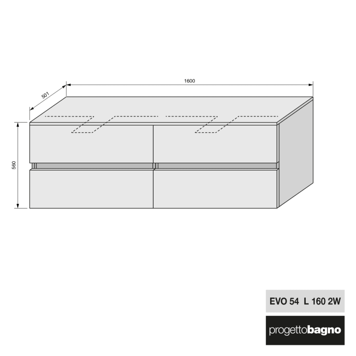 progettobagno Evo 54 Modular Doppel-  Waschtischkonsole 160 cm