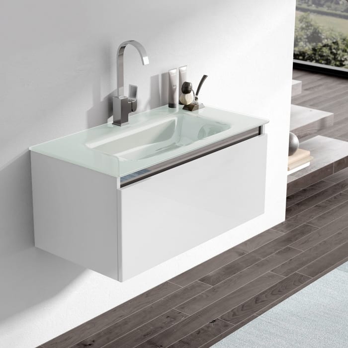 progettobagno Helen Waschtischkombination mit Glaswaschtisch 90 cm weiß