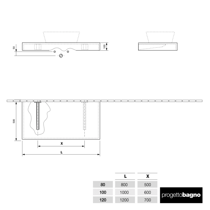 progettobagno Evo 10 Konsolenplatte 120 cm