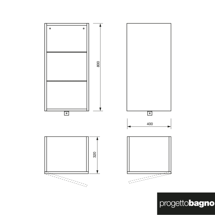 progettobagno Maggiore Halbhochschrank 40 x 80 cm, Anschlag rechts