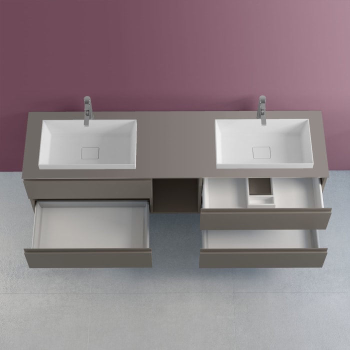 progettobagno Stresa Doppel-Unterschrank 190 cm mit Glasplatte, Hahnlochbohrung und ELY 60 Einbauwaschtischen