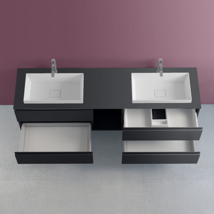 progettobagno Stresa Doppel-Unterschrank 190 cm mit Glasplatte ohne Hahnlochbohrung und ELY 60 Einbauwaschtischen