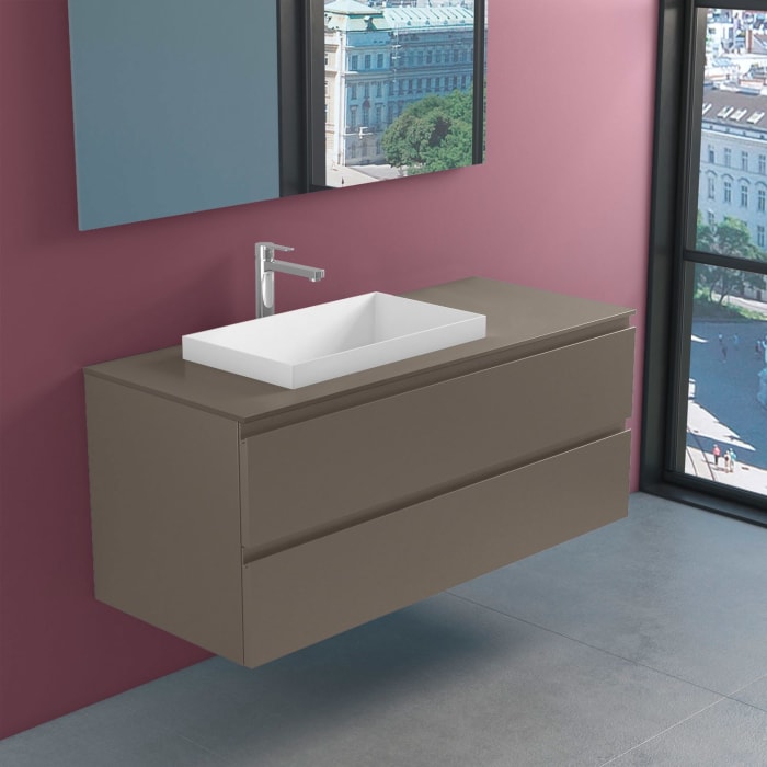 progettobagno Stresa Unterschrank 120 cm, Ausführung links mit Glasplatte, Hahnlochbohrungund ELY 60 Einbauwaschtisch