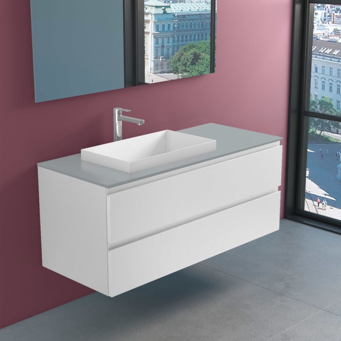 progettobagno Stresa Unterschrank 120 cm, Ausführung links mit Glasplatte ohne  Hahnlochbohrung und ELY 60 Einbauwaschtisch