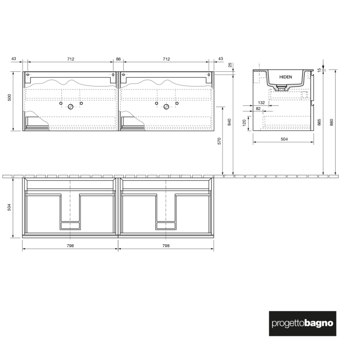 progettobagno Stresa Lago Doppel-Waschtisch mit Unterschrank 160 cm