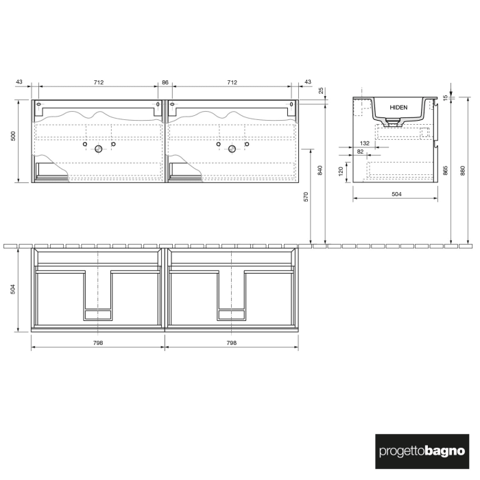 progettobagno Stresa Lago Doppel-Waschtisch mit Unterschrank 160 cm ohne Hahnloch