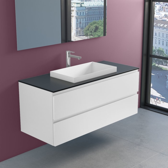 progettobagno Stresa Unterschrank 120 cm mit Glasplatte, Hahnlochbohrung und ELY 60 Einbauwaschtisch
