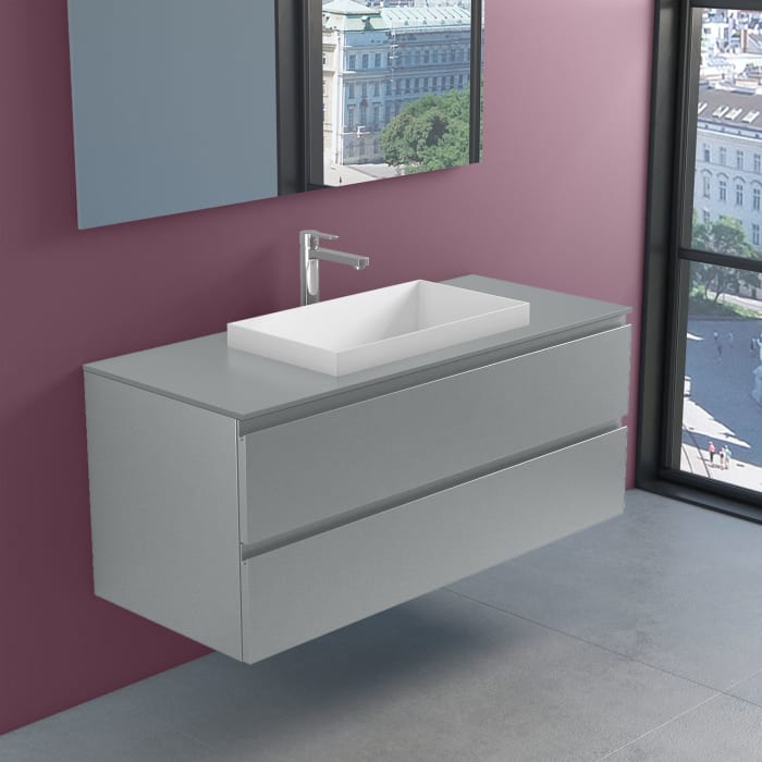 progettobagno Stresa Unterschrank 120 cm mit Glasplatte, Hahnlochbohrung und ELY 60 Einbauwaschtisch