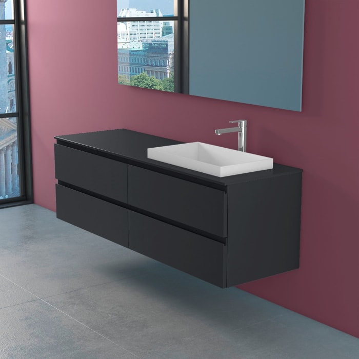 progettobagno Stresa Unterschrank 160 cm, Ausführung  rechts mit Glasplatte, Hahnlochbohrung und ELY 60 Einbauwaschtisch