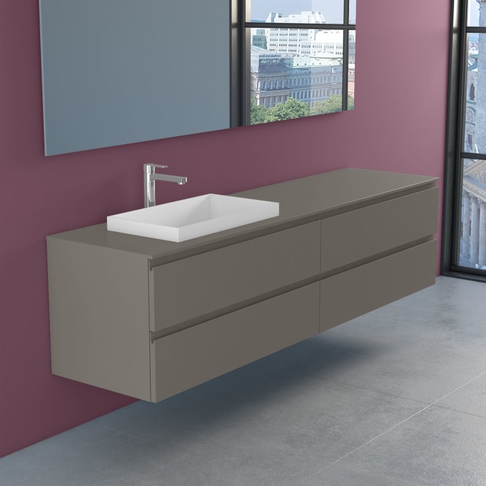 progettobagno Stresa Unterschrank 200 cm , Ausführung links mit Glasplatte ohne Hahnlochbohrung und ELY 60 Einbauwaschtisch