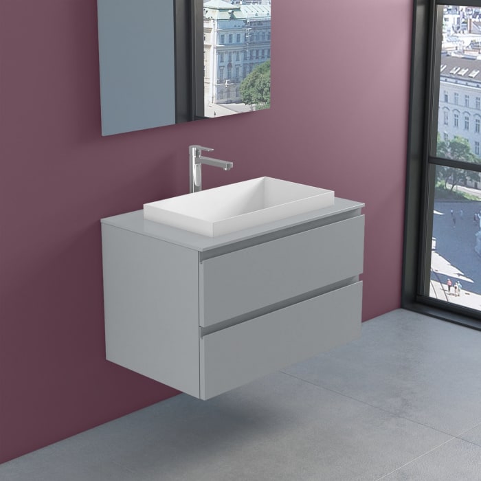 progettobagno Stresa Unterschrank 80 cm mit Glasplatte ohne Hahnlochbohrung und ELY 60 Einbauwaschtisch