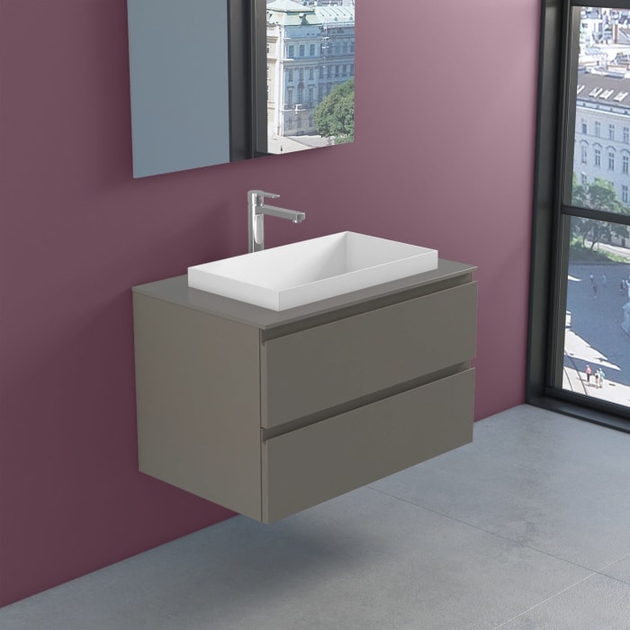 progettobagno Stresa Unterschrank 80 cm mit Glasplatte, Hahnlochbohrung  und ELY 60 Einbauwaschtisch