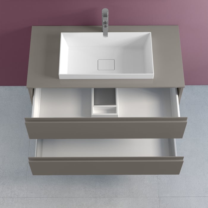 progettobagno Stresa Unterschrank 80 cm mit Glasplatte ohne Hahnlochbohrung und ELY 60 Einbauwaschtisch