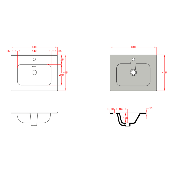 progettobagno Stresa Tre Waschtisch mit Unterschrank 60 cm bodenstehend