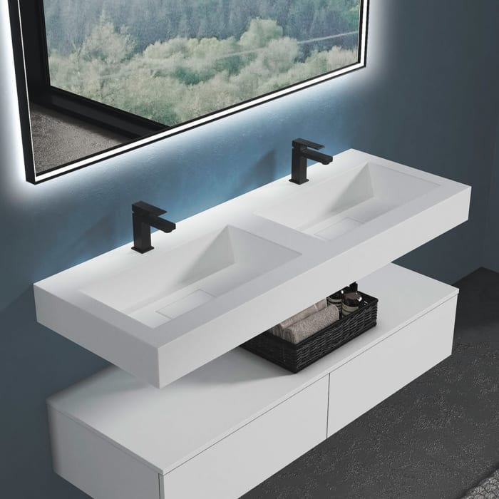 progettobagno Orta Doppel-Waschtisch 140 cm mit Hahnloch